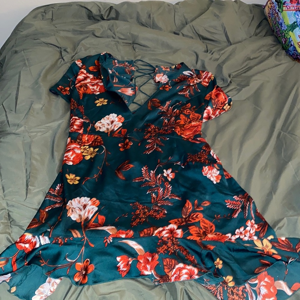 Green floral mini dress